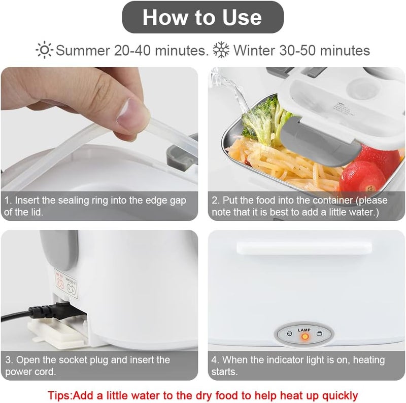 FVW Electric Lunch Box Food Heater, 3 in 1 Portable Food Warmer Lunch Box for Car & Home, Leak Proof, Lunch Heating Microwave with 304 Stainless Steel Container 1.5 L, 110V/12V/24V - Image 3